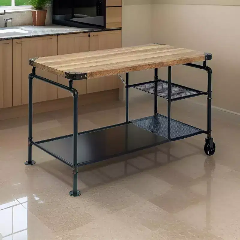 Royal Hampton 47 Inch Writing Desk, Industrial Caster Wheel, Black Metal, Wood