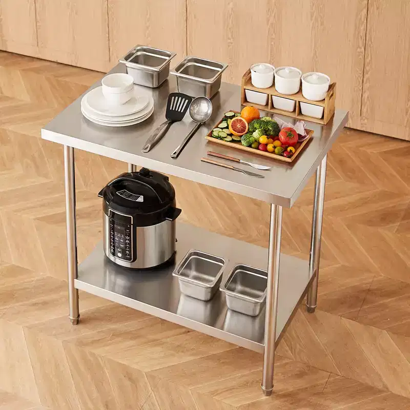 VEVOR Stainless Steel Prep Table, 24 x 36 x 34 Inch, 750 lbs Load Capacity, Heavy Duty Metal Worktable with 3 Adjustable Height Levels