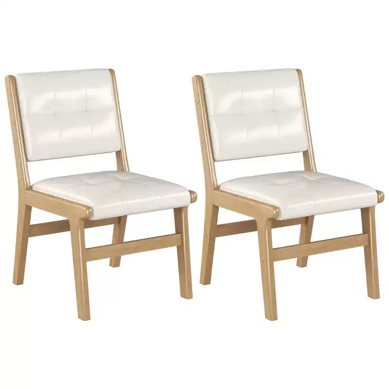 Tufted Faux Leather Upholstered Wood Dining Chairs (Set of 2)