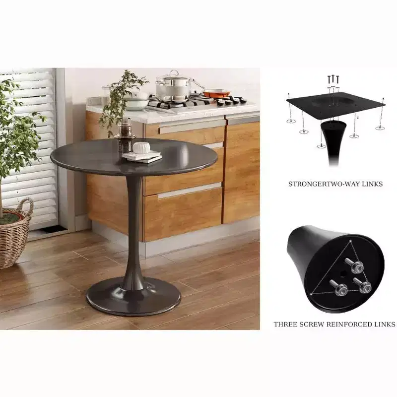 JVNOXK 24 Inch Modern Mid-Century Round Table, Dining Table, Tulip Kitchen Table, Living Room Coffee Table, Oval Dining Table, Black