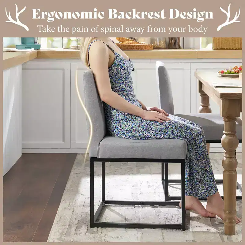 AMERLIFE Mid Century Linen Dining Chairs Set of 6, Modern Upholstered Dinner Chairs