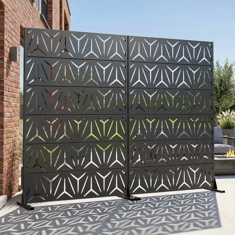 MAYEERTY Star 01 Black Galvanized Steel Room Divider, 72x47x16, 6-Piece Double-Sided Outdoor Privacy Screen