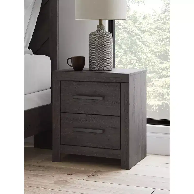 Smooth Gliding 2 Drawer Night Stand, Charcoal