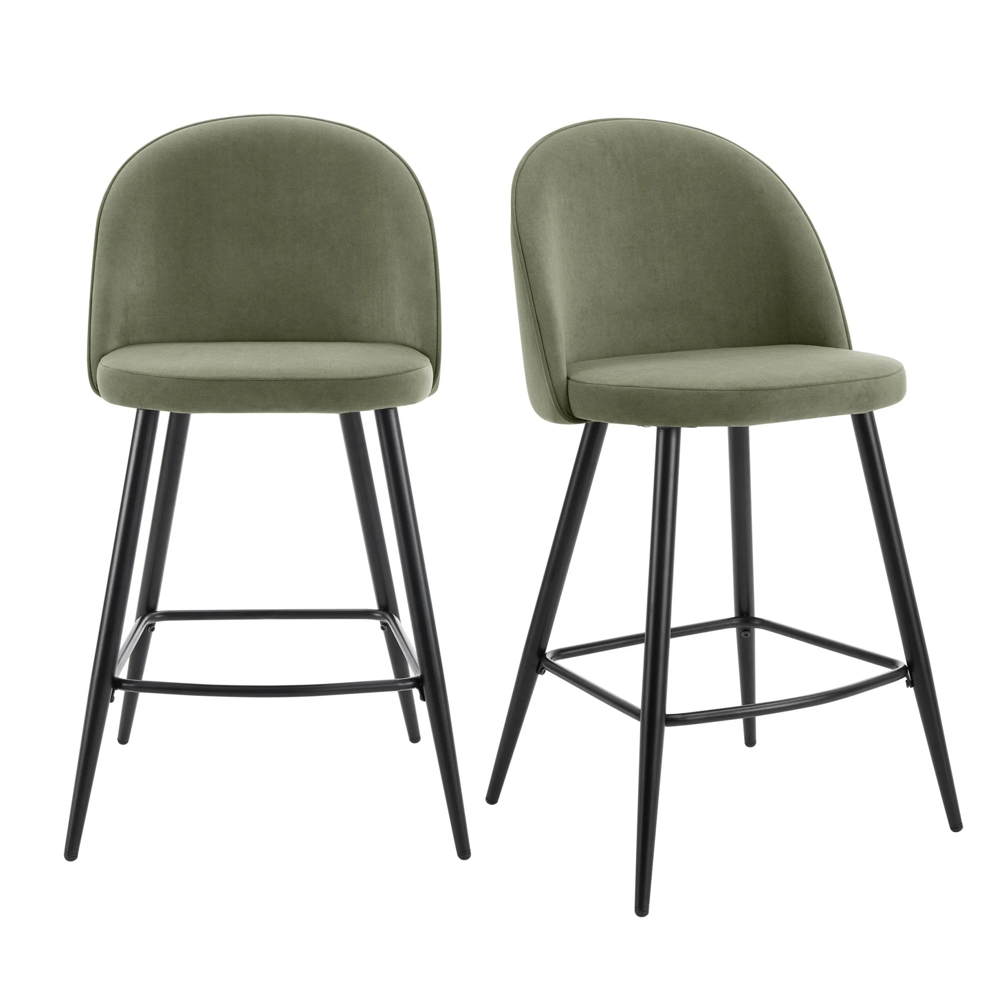Contemporary Sage Green Velvet Barstool with Black Metal Legs for Kitchen