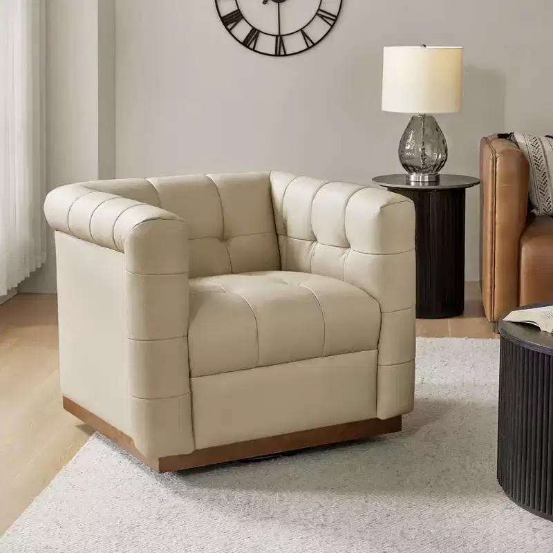 Frankie Modern Genuine Leather Swivel Club Chair| HULALA HOME