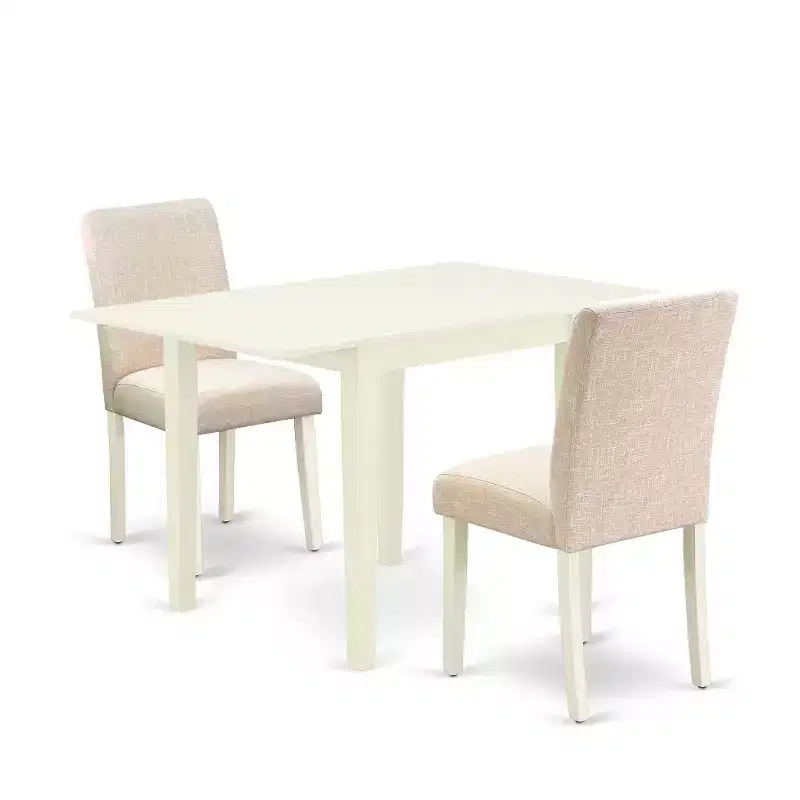 3-Piece Linen White Finish Solid Wood Top Dining Table Set