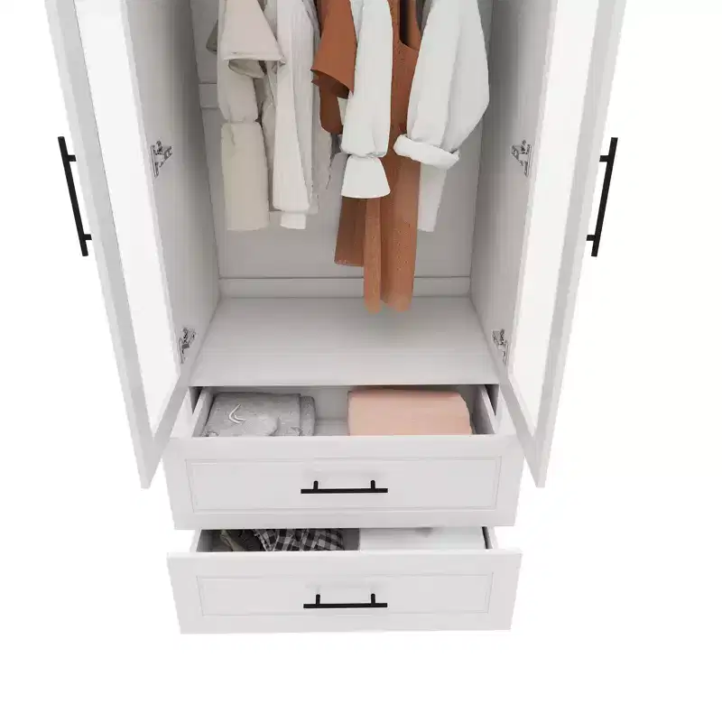 Keloyid White Wood 31.5 in. Armoire with 2 Drawers and 1 Shelves