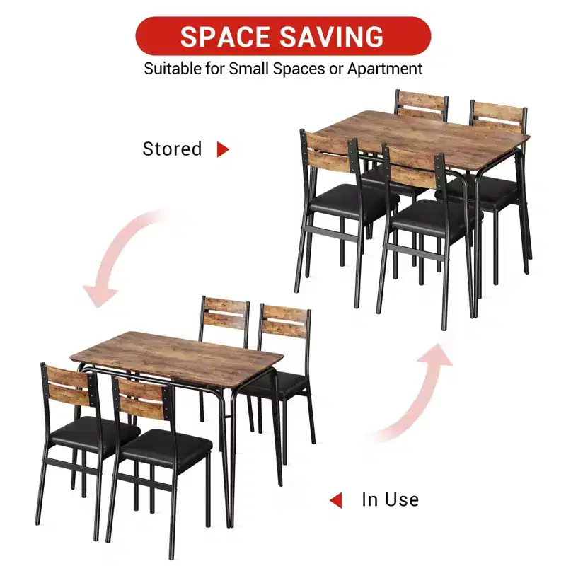 GustoWave 5 Piece Dining Table Set, with 4 Upholstered Chairs