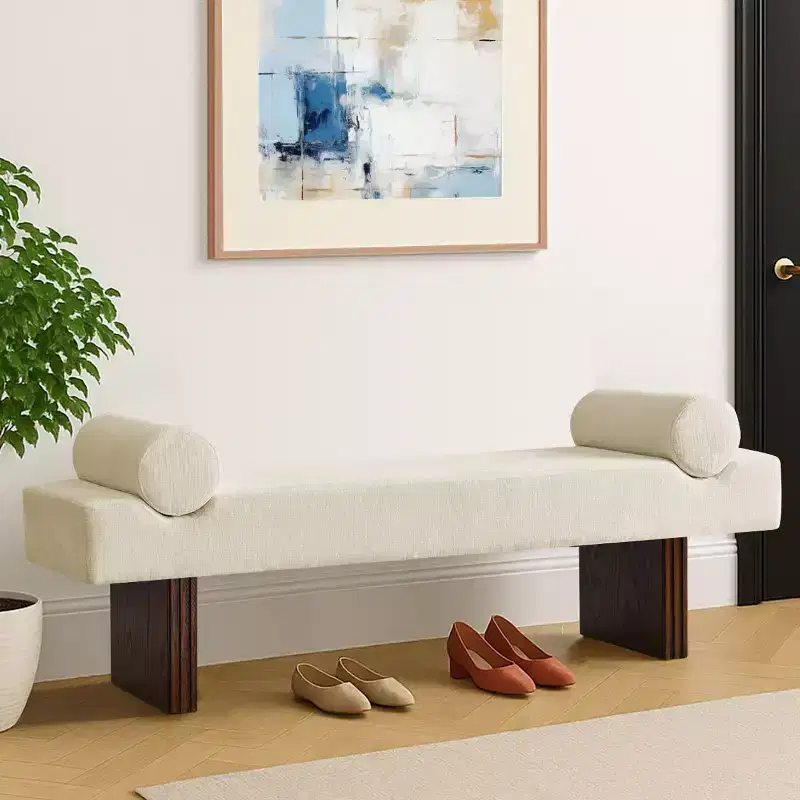 60 Modern Chenille Upholstered Bench with Throw Pillows, Entryway Bench with Padded Seat,End of Bed Bench for Bedroom or Living Room