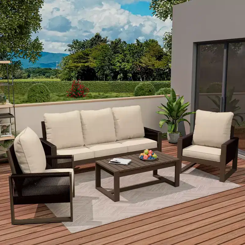 UPTIOT Outdoor Patio Set with Premium Hemlock Wood and Water-Resistant Comfort