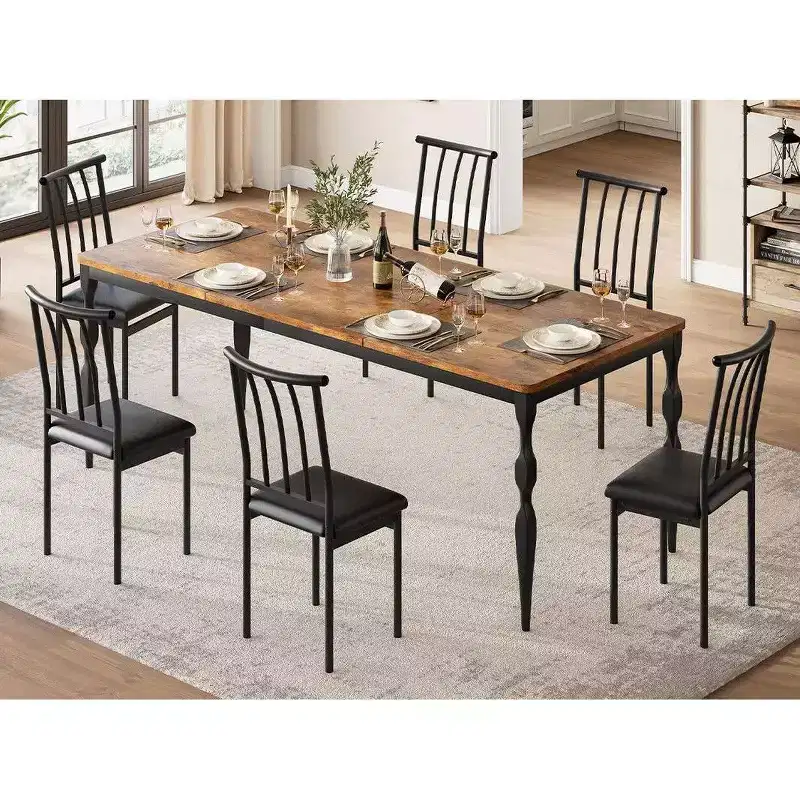 Rectangular Dining Table for 6, 78.8 Inch Rustic Farmhouse Kitchen Table with Large Tabletop