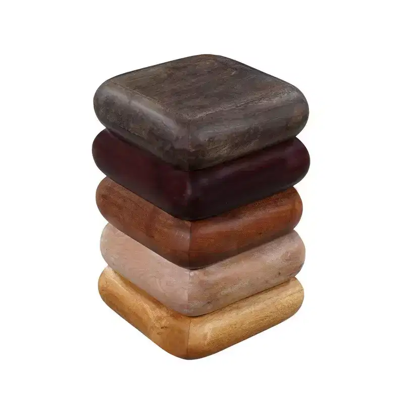 18 Inch Side End Table, Sculptural Stacked Design, Mango and Acacia Wood