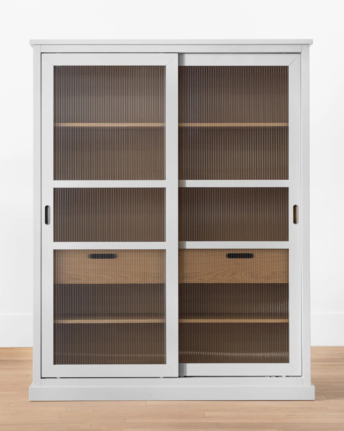 Contemporary Painted Oak Cabinet with Sliding Reeded Glass Doors for Living Room