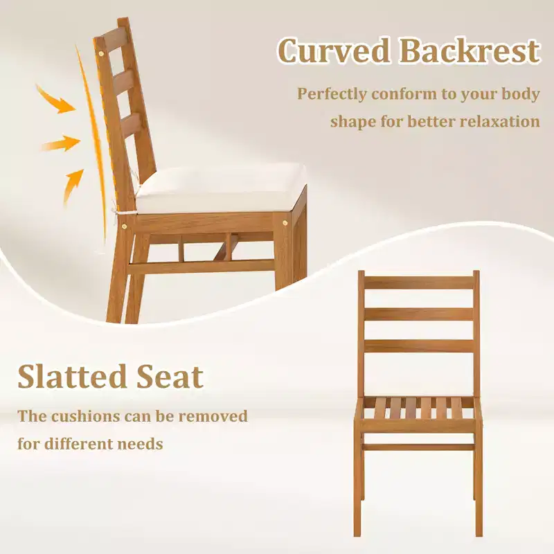 Costway Solid Acacia Wood Patio Chair Set of 2 w/ Padded Seat Cushions