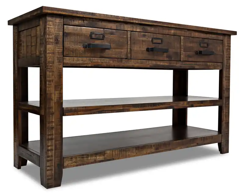50 Rustic Sofa Table with Storage and Shelf - Brown Wood