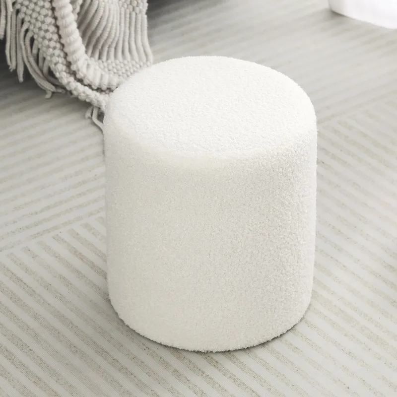 Small Fabric Footrest Ottoman Stool with Wood Frame – White / Dark Orange / Ginger / Dark Green, 1-Person Use