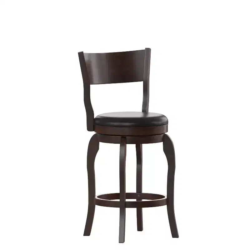 Flash Furniture Nichola Commercial Grade Classic Open Back Swivel Counter Height Pub Barstool with Bowed Wooden Frame and Padded, Uphosltered Seat