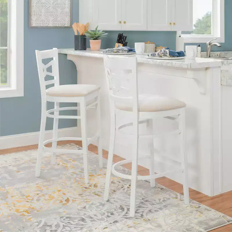 Set of 2 Ultra Suede Padded Seat Barstools White/Gray Solid Beechwood 31