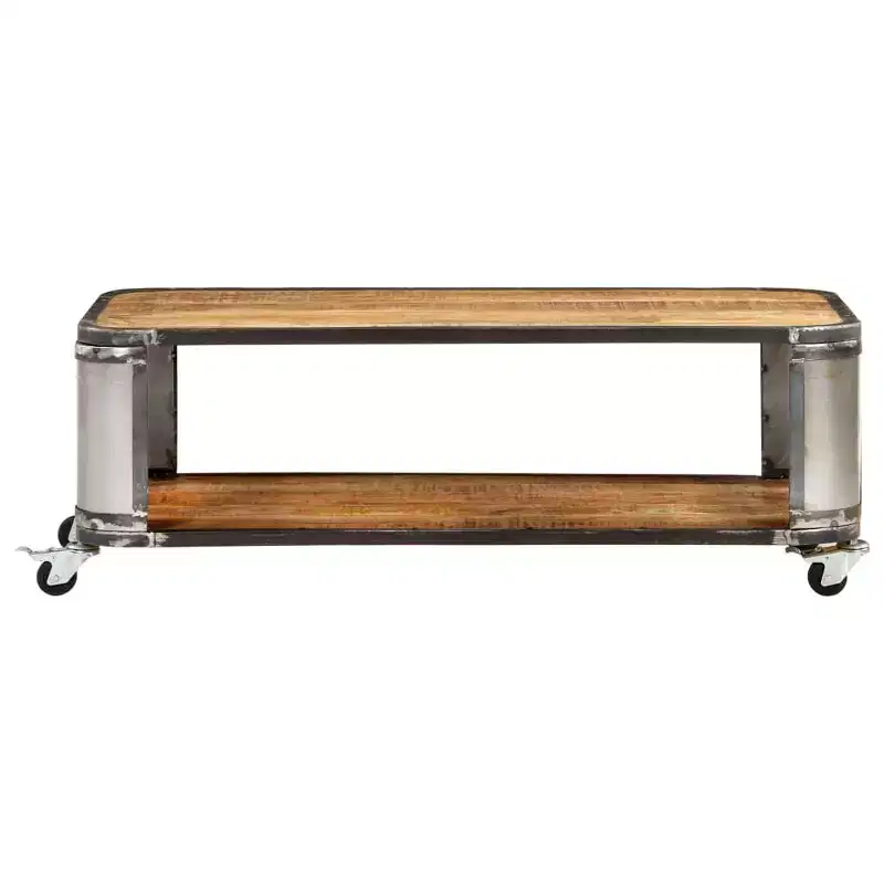 Coffee Table with 4 Castors, Solid Mango Wood, 39.4 Inch