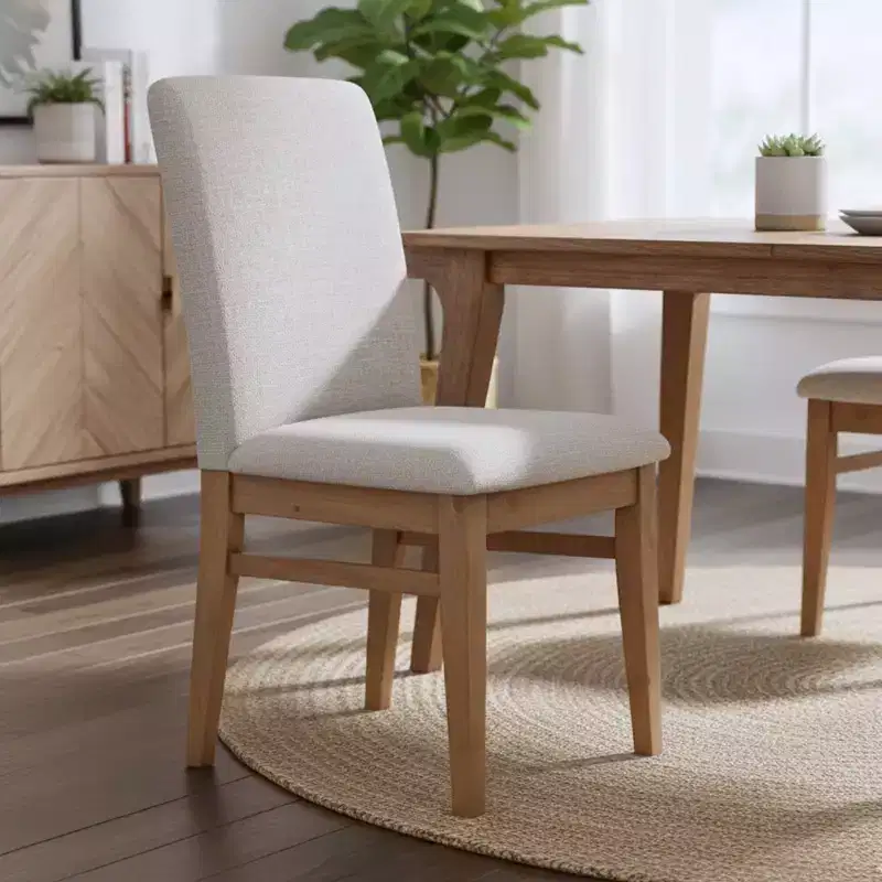 Natural Wood Side Chairs, Set of 2 – Upholstered Armless Dining Chairs with Tapered Legs