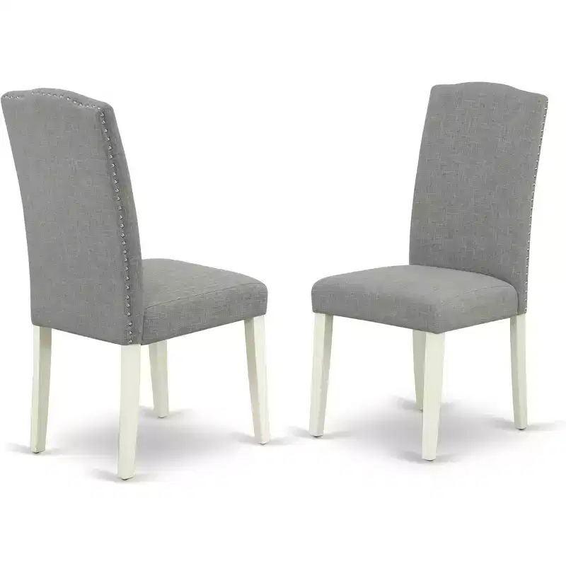 HomeStock Oval Dining Table Set Linen White Dark Shitake