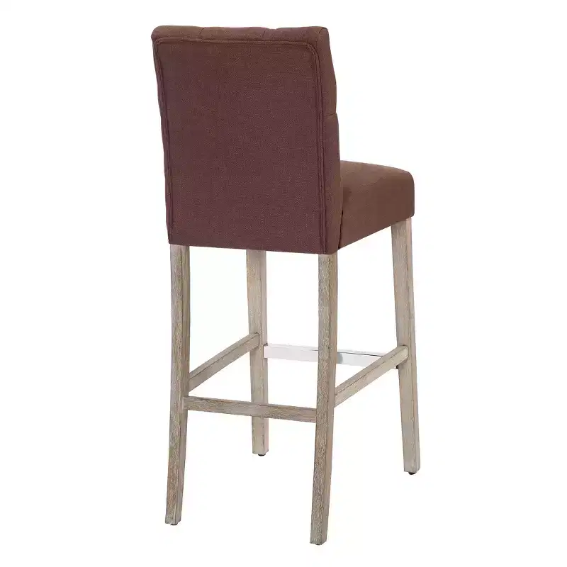 29 Upholstered Linen Fabric Tufted Bar Stool Chair, Brown