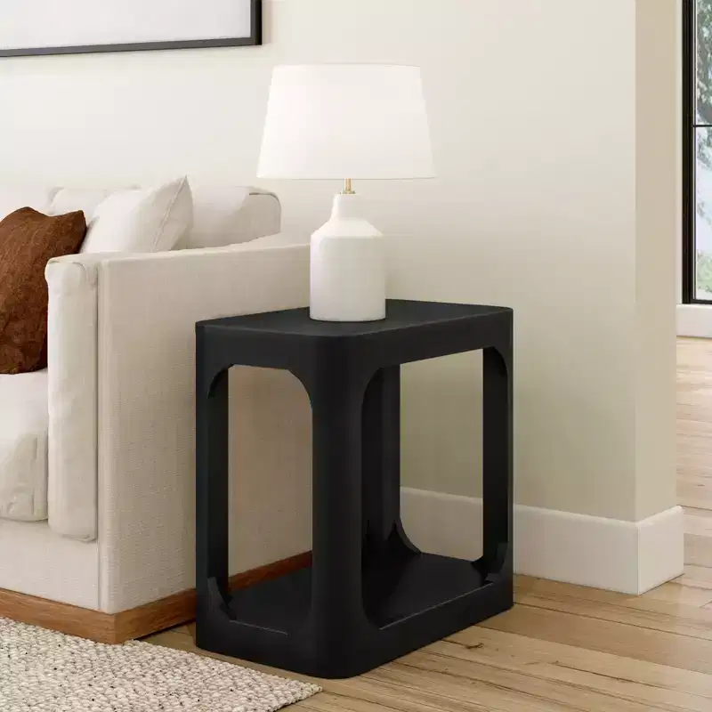 Rectangular Side Table with Bottom Shelf, Slim Design for Living Room