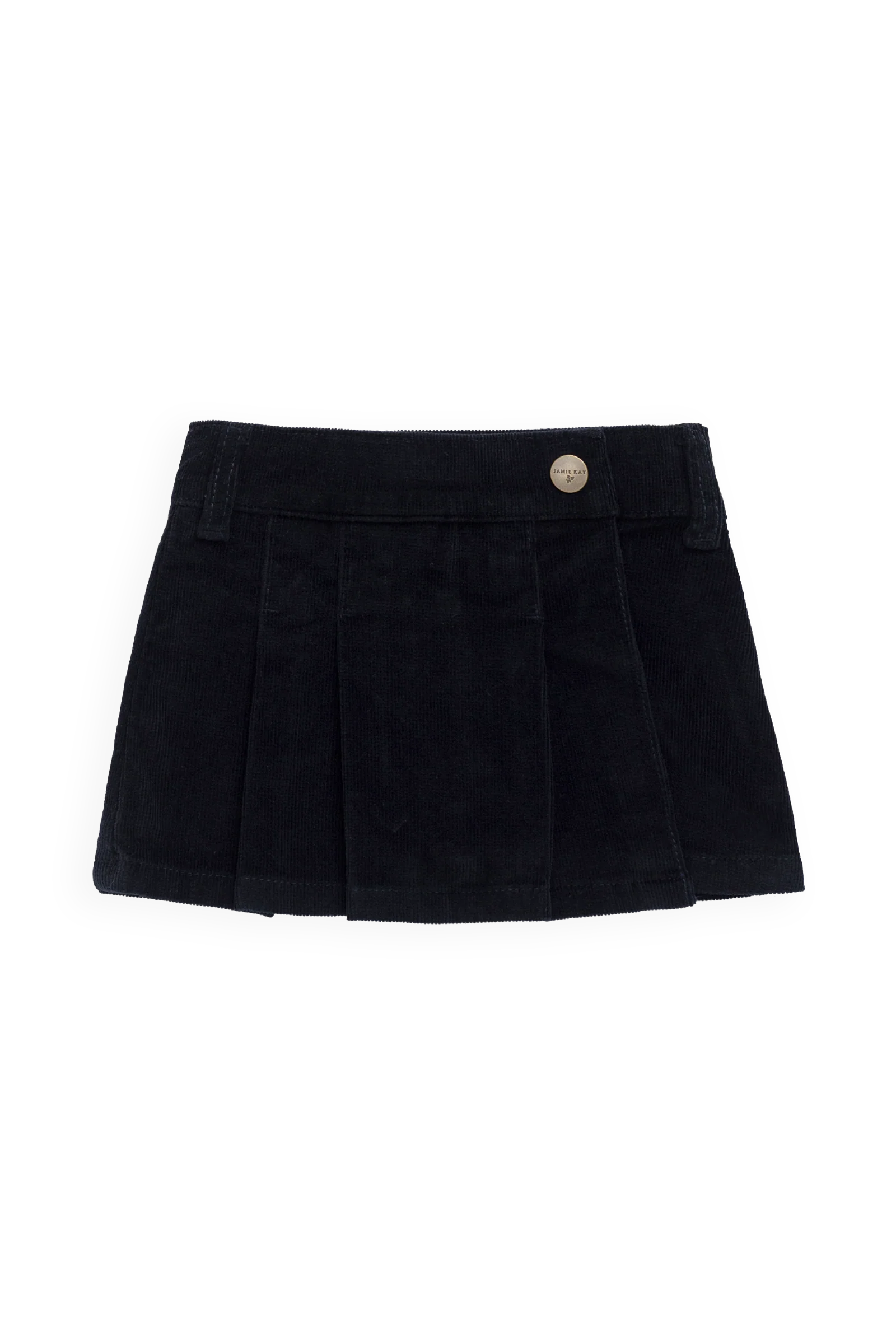 Classic Ebony Corduroy Cotton-Elastane Pleated Skirt with Belt Loops for Girls 1Y–10Y