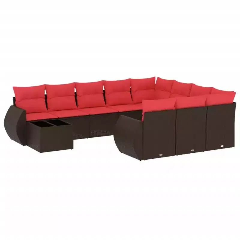 vidaXL 11 Piece Garden Sofa Set with Cushions Brown Poly Rattan