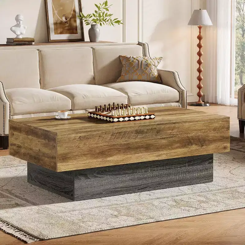 55-Inch Farmhouse Wood Coffee Table for Living Room, Office Reception Area