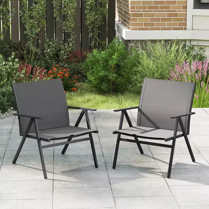Costway Patio Chairs Set of 2with Breathable Mesh Fabric and Metal Frame 350LBS Capacity