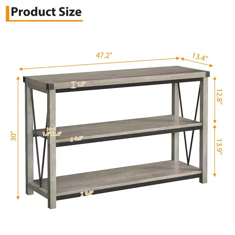Farmhouse Console Table, 47 in Narrow Long Entryway Table with Storage, 3 Tier Wood Console Table for Living Room, Skinny Sofa Tables Behind Couch