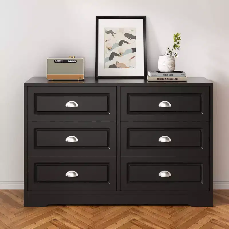 Celebalcony Dresser with 6 Drawer,Dresser for Bedroom Chest of Drawers for Closet, Wood Double Dresser Storage Cabinet for Living Room,Hallway