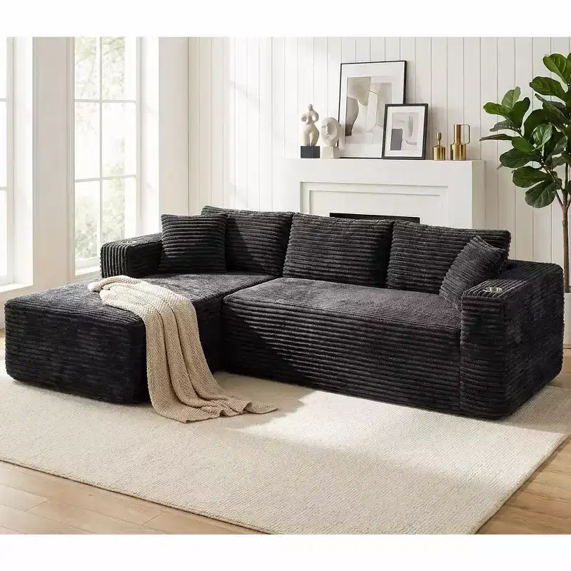 Celebalcony 103 Boneless Modular Sectional Sofa, L-Shaped Chaise with 2 Cup Holders, Plush Corduroy Cloud Couches for Living Room, No Assembly