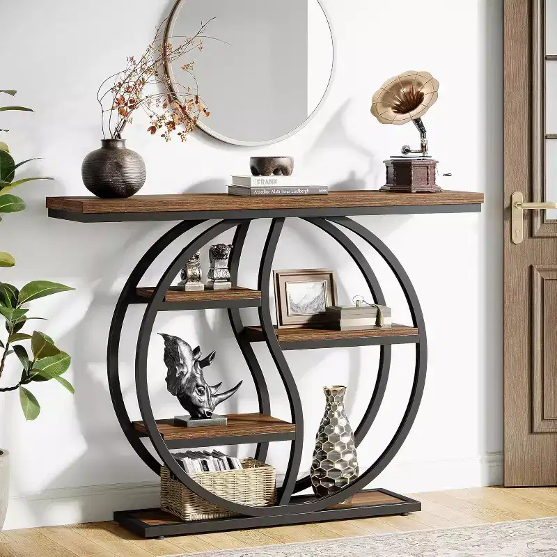 47-Inch Industrial Console Table with 5-Tier Storage Shelves