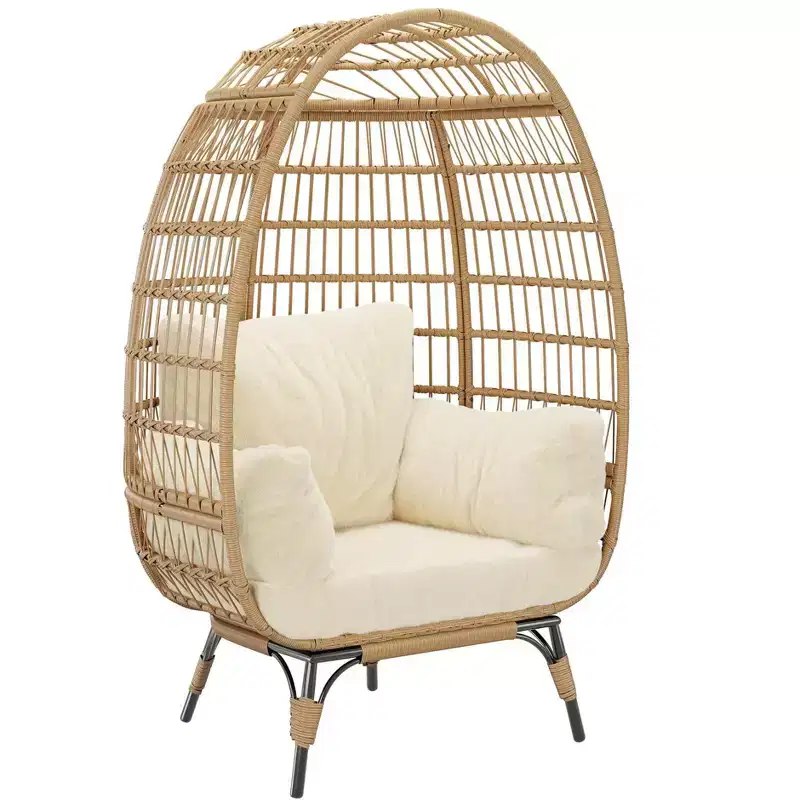 Oversize Wicker Egg Chair, Comfortable Wicker Patio Lounge with Sturdy Frame, Modern Egg-Shaped Design