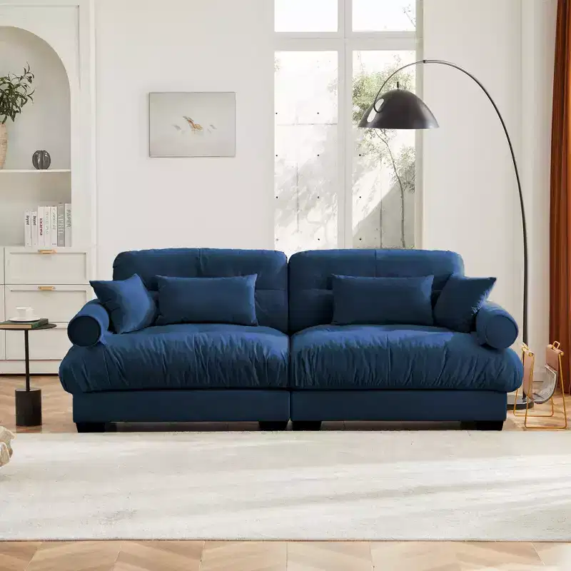 93.7 Modern 2 Seat Velvet Round Arm Sofa with Pillows