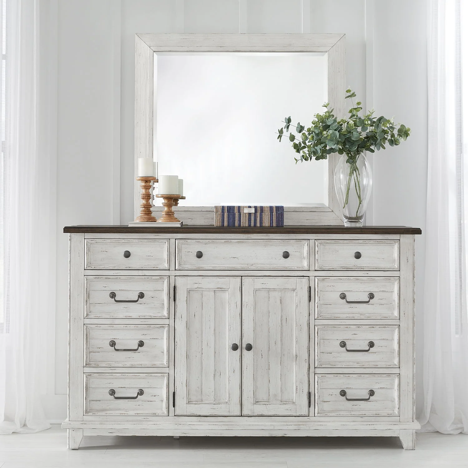 Dresser & Mirror - Riverstone White & Tobacco — Cottage & Farmhouse Living strikes the perfect balance of life on the coast and a