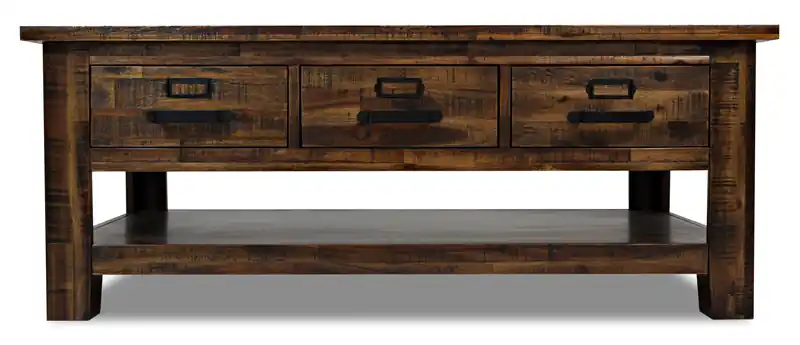 48 Rustic Coffee Table with Storage, Shelf and Casters - Brown Wood