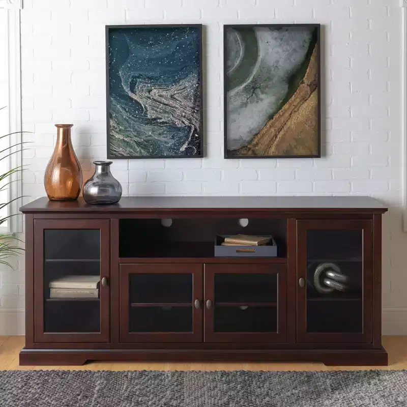 Glass Door Traditional Highboy TV Stand for TVs up to 80, Espresso