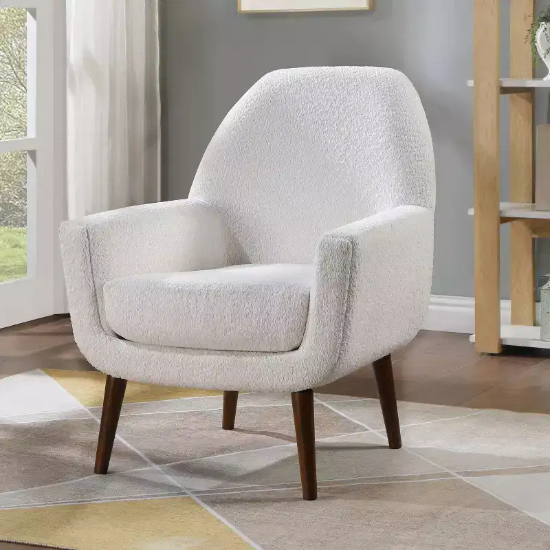 Comfort Pointe Polaris Mid Century Boucle Arm Chair White: Removable Cushions, Wood Frame, 300 lb Capacity, Bedroom & Living Room