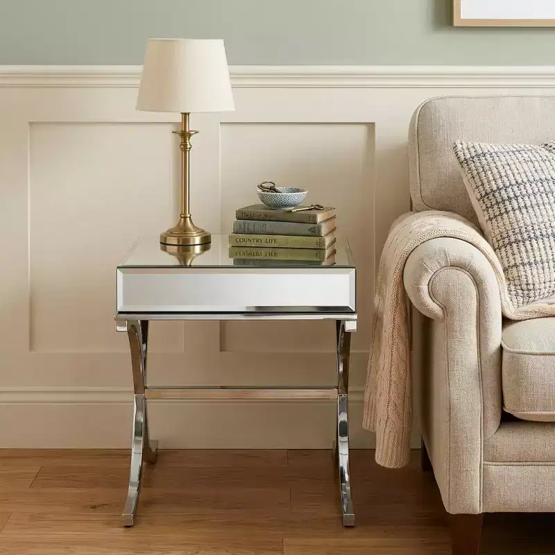 HomeRoots 22 Silver And Clear Glass Square Mirrored End Table