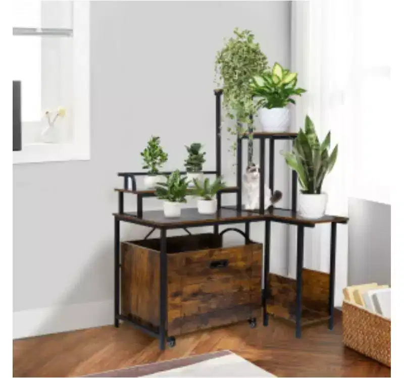 Plant Stand Cat Litter Box Enclosure (Iron + MDF + PB) -