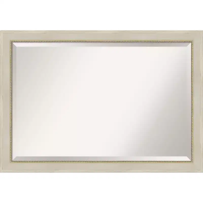 40" x 28" Beveled Parthenon Cream Wood Wall Mirror - Amanti Art: Modern Rectangular, No Assembly Required