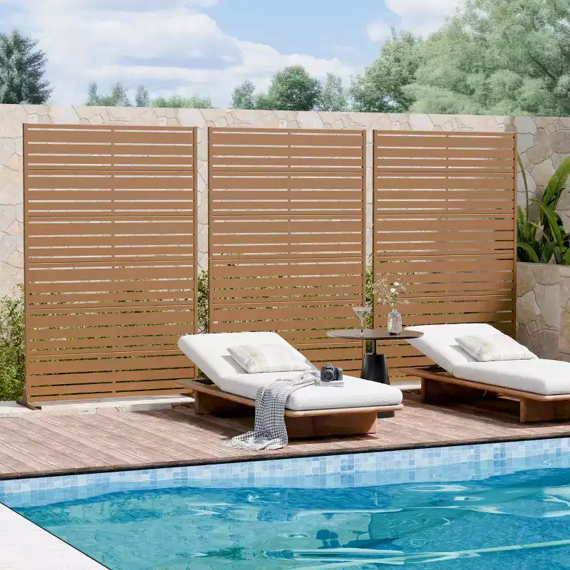 6-Piece Louvered Brown Galvanized Steel Room Divider, 72
