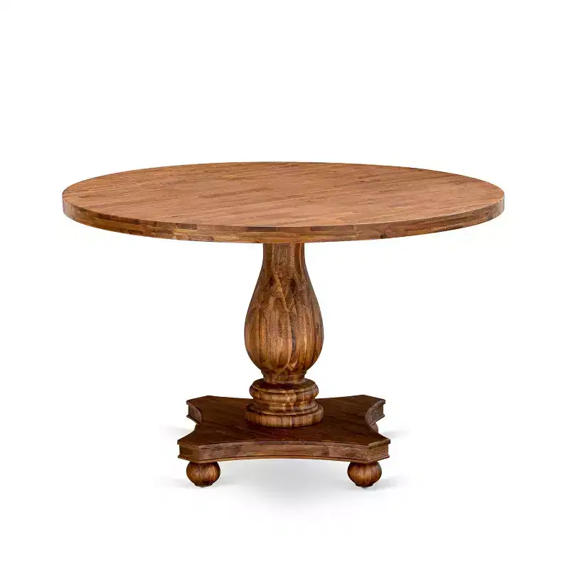 Round Dining Table Rustic Sandblasting Walnut Finish 48 Inch