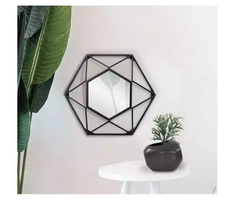 16x16 Metal Framed 3D Geometric Wall Mirror, Matte Black