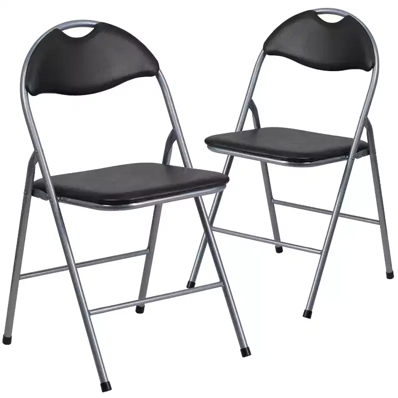 2 Pack Black Vinyl Metal Folding Chair with Carrying Handle