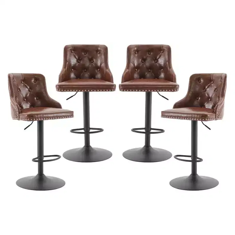 Bar Stools Set of 2,Adjustable Swivel Barstools, Faux Leather Bar Chairs,Upholstered Counter Height with High Backrest