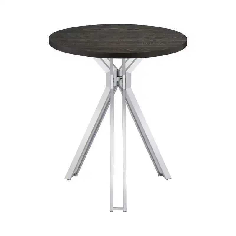 Simple Relax Wood and Metal Bar Table with Round Top in Dark Oak and Chrome
